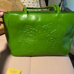 Patricia Nash Rose Tooled tote-beautiful peridot(green color)!